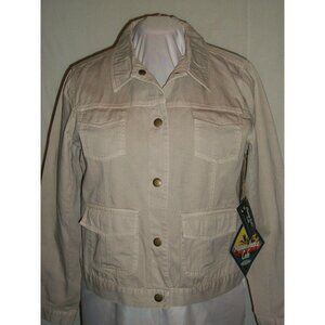 Havana Jacks Cafe Woman's Casual Jacket Snap Front Cotton Lightweight Beige Tan